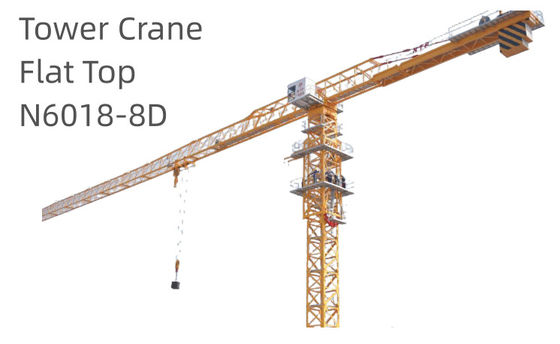 N6018-8D 60m Jib Flat Top Tower Crane 8T Cranes Used To Build Skyscrapers