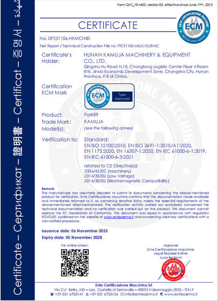 Chiny Hunan Kamuja Machinery &amp; Equipment Co.,Ltd Certyfikaty